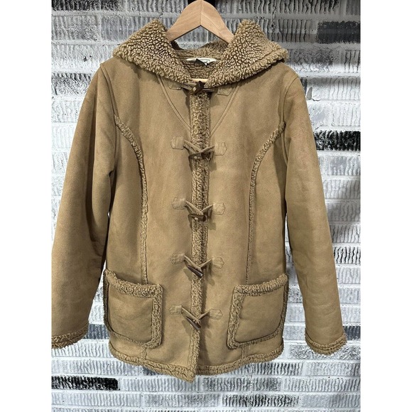 LL Bean Hooded Coat Sherpa Lined Toggle Closure Womens Size Medium Brown 0 GHP5 - Picture 8 of 13